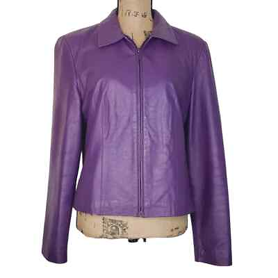 #ad Clothes by Revue Purple Lambs Leather Fitted Leather Zip Jacket Size Large