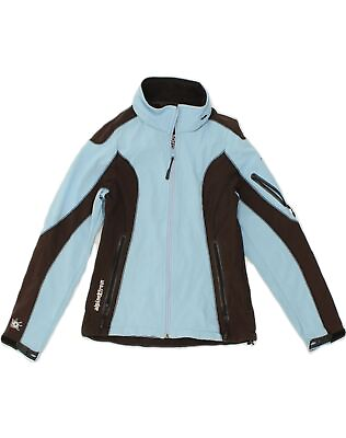 #ad VINTAGE Womens Hooded Windbreaker Jacket UK 8 Small Blue Colourblock HT12
