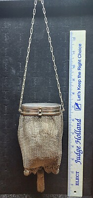 #ad Antique Art Deco Sterling Silver Mesh Purse With Coin Keep Makeup Lid Tested