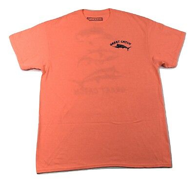 #ad Worn Well Mens Great Catch Fishing Coral Color Tee Shirt New M L XL 2XL