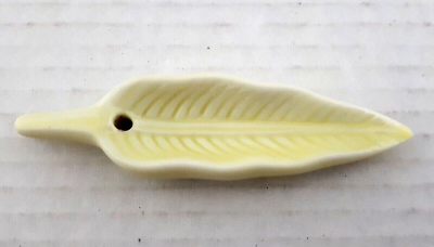 #ad Quill Ink Well Antique Vintage Holder Ceramic Feather 4quot; Yellow Embossed