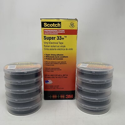 #ad Lot of 10 Rolls Scotch 3M Super 33 3 4quot; X 66#x27; Black Electrical Tape NEW
