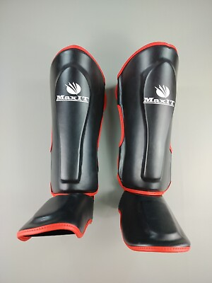 #ad MaxIT MMA Shin Foot Guard Kickboxing Sparring Martial Black and Red Professional