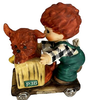 #ad VTG W Germany Goebel Hummel Red Head Boy w Dog on a Cart 1953 Byj 28 Gangway