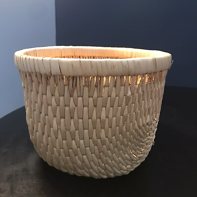 #ad Round Wicker basket 7.75quot; tall  9.75quot; diameter natural color