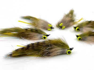 #ad Olive Dumbell Eye Zonker 6 pack of BARBLESS Streamer Fly Fishing Flies