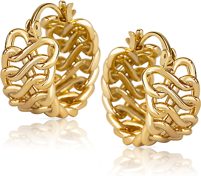#ad 14K Gold Braided Huggie Hoop Earrings for Women Gold Chunky Hoops Gold Huggie