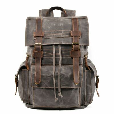 Vintage Men Military Oiled Leather Canvas Backpacks School Teenagers Duffel Bag $99.99