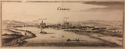 #ad Vue de Corbeil en Essonne gravure ancienne XVIIe siècle Mérian