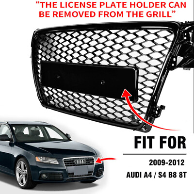 #ad Honeycomb Sport Mesh RS4 Style Grille Grill Black For 2009 12 Audi A4 S4 B8 8T