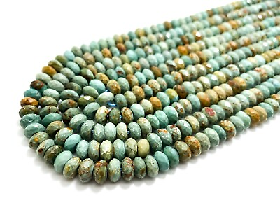 #ad Natural Faceted Rondelle Chrysocolla 5mm x 8mm Gemstone Beads RDF85