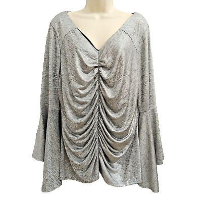 #ad Thalia Womens Plus 2XL Top Shirt Blouse Gray Silver Tone Flowy Stylish Ladies