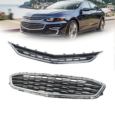 #ad For 2016 2018 Chevrolet Malibu Front Bumper Upper Lower Honeycomb Grille Chrome