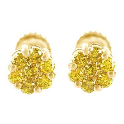 #ad Flower Cluster Prong Set Canary Diamond 10k Yellow Gold Unisex New Earring Studs