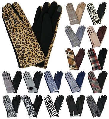 #ad Womens Pattern Leopard Tartan Plaid Animal Winter Gloves