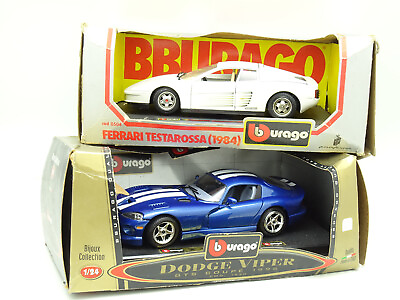 #ad Burago 1 24 Lot Ferrari Testarossa Blanche Dodge Viper Bleue