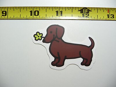 #ad DACHSHUND CARRYING FLOWER DECAL STICKER DOG PET DOXIE WIENER LOVE LOVER