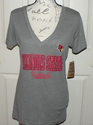 #ad Rivalry Threads Women#x27;s Illinois State Redbirds V neck T Shirt Grey Red Medium