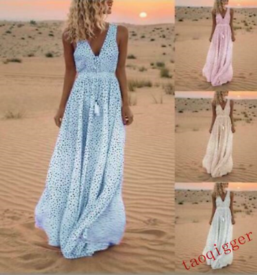 #ad Womens Boho Floral Long Maxi Dress Cocktail Party Holiday Summer Beach Sundress