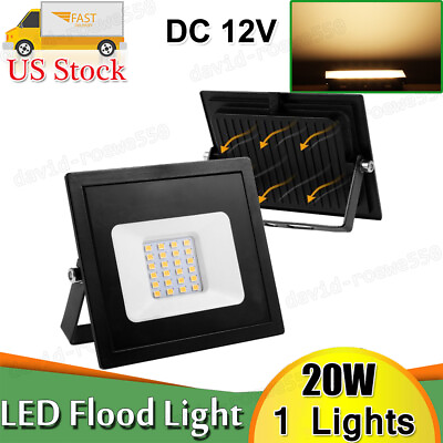 #ad 12V DC LED Flood Light 20W Watt Ouoor Waterproof Security Lamp Warm White