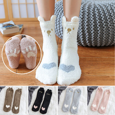 Cute Women Ladies Soft Fluffy Bed Socks Winter Warm Lounge Slipper Fleece Socks $3.03