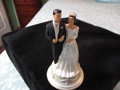 #ad Vintage Ceramic Wedding Cake Topper Bride Groom Brunette