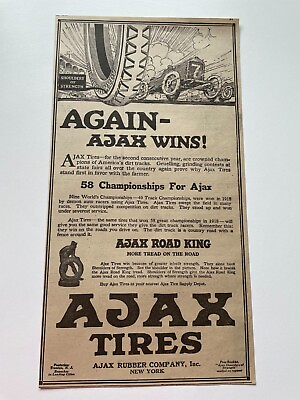#ad Print Ad 1919 Ajax Tires Race Car New England Homestead Newspaper 7quot; x 13quot;