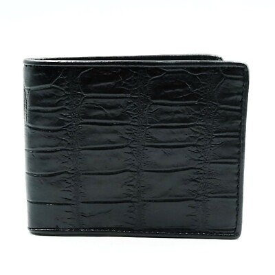 #ad New Genuine Black Crocodile Leather Belly Tail Part Skin Men Bi fold Wallet.