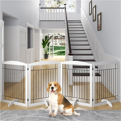 #ad Freestanding Wooden Dog Gate 4 Panels 32quot; H Foldable Pet Gate for Doorway Halls
