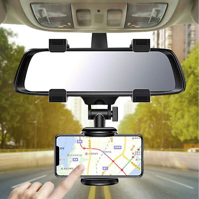 #ad Universal 360° Car Rearview Mirror Phone Holder Mount Vehicle Cell Phone Stand