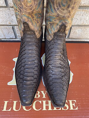 #ad LADIES LUCCHESE CHOCOLATE GIANT EXOTIC PYTHON SNAKESKIN COWBOY BOOTS 7.5 B