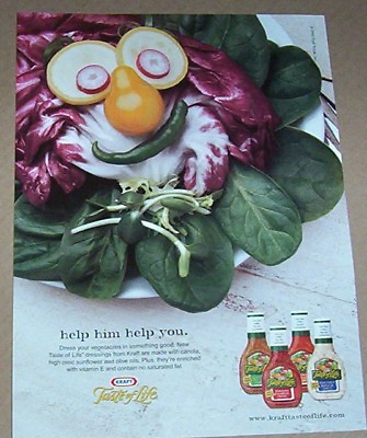 #ad 2000 print ad Kraft Foods salad dressing Cute vegetable smile face advertising