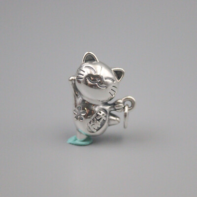#ad Fine Pure S925 Sterling Silver Pendant Women Flower Cat Figure Pendant 22*16mm