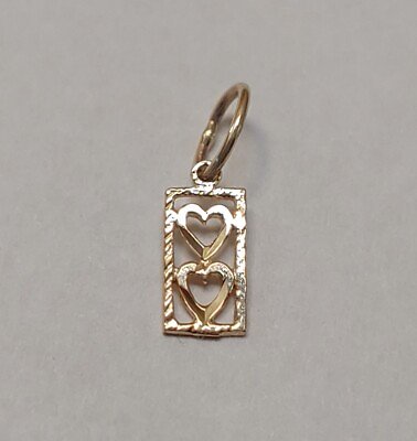 #ad New 14k Yellow Gold Double Hearts Charm Pendant
