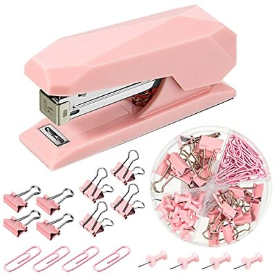 #ad 73 Pieces Pink Office Desktop Stapler Desk Accessories Kit 1 Desktop Stapler
