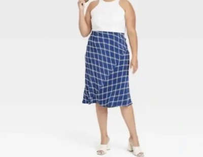 #ad NWT Ava amp; Viv Summer Women#x27;s Plus Size Midi Skirt 3X Blue Plaid Adorable