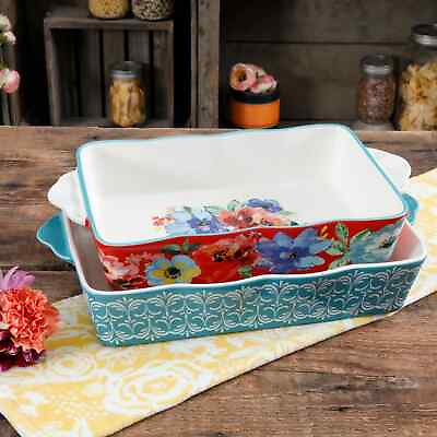 #ad The Pioneer Woman Spring Bouquet Rectangular Baking Casserole Dishes 2 Pack Set