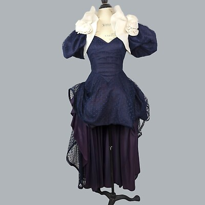 #ad Vintage Womens Blue Dress Small Tulle Formal Avant Garde