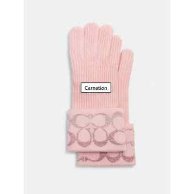 #ad COACH SIGNATURE METALLIC KNIT GLOVES IN CARNATION PINK