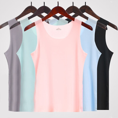 #ad Womens Ice Silk Thin Camisole Tank Top Sleeveless Seamless Vest Solid Undershirt