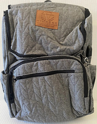 #ad Diaper Bag Backpack With Expanding Changing Area Pad w USB Port Gray