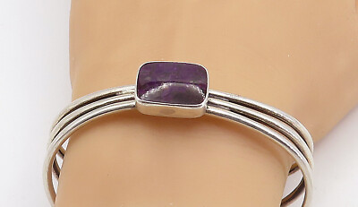 #ad 925 Sterling Silver Vintage Purple Jasper Split Shank Cuff Bracelet BT3087