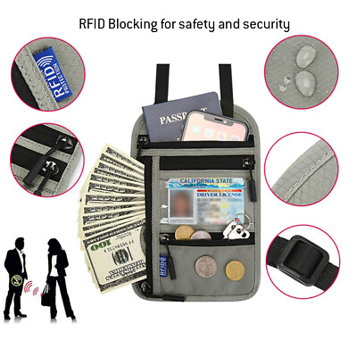 #ad RFID Blocking Passport Vaccine Card Holder Travel Wallet Bag Security Neck Pouch
