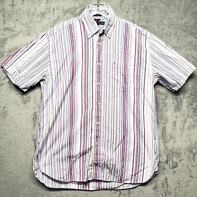 #ad Tommy Hilfiger 80#x27;s 2 Ply Fabric Mens Medium Button Down Short Sleeve Shirt