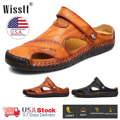 Men#x27;s Leather Sandals Water Shoes Casual Fisherman Beach Slippers Summer Driving