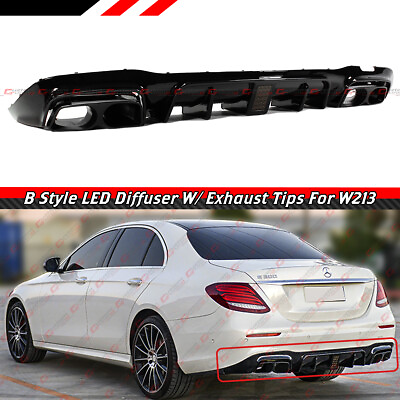 #ad FOR 17 20 BENZ W213 E CLASS B STYLE SMOKE LED BUMPER DIFFUSERBLACK EXHAUST TIPS