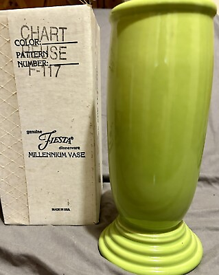 #ad Fiesta HLC Chartreuse Green Millennium III 3 Vase 9.75quot; New With Box