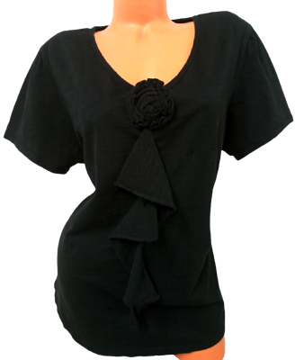#ad Allie amp; rob black floral applique ruffle trim women#x27; short sleeve top 2X