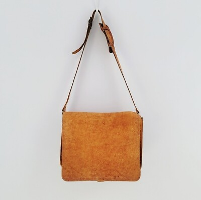#ad Vintage Boho Leather Tan Messenger Crossbody Bag