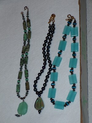 #ad Vintage Jewelry Lot Blue Glass Turquoise Necklace 752V
